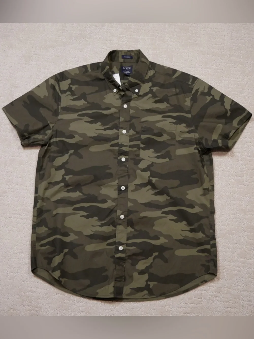 J.Crew Mens Camo‎ Flex Washed Short Sleeve Button Down Shirt AP630 Green M NEW